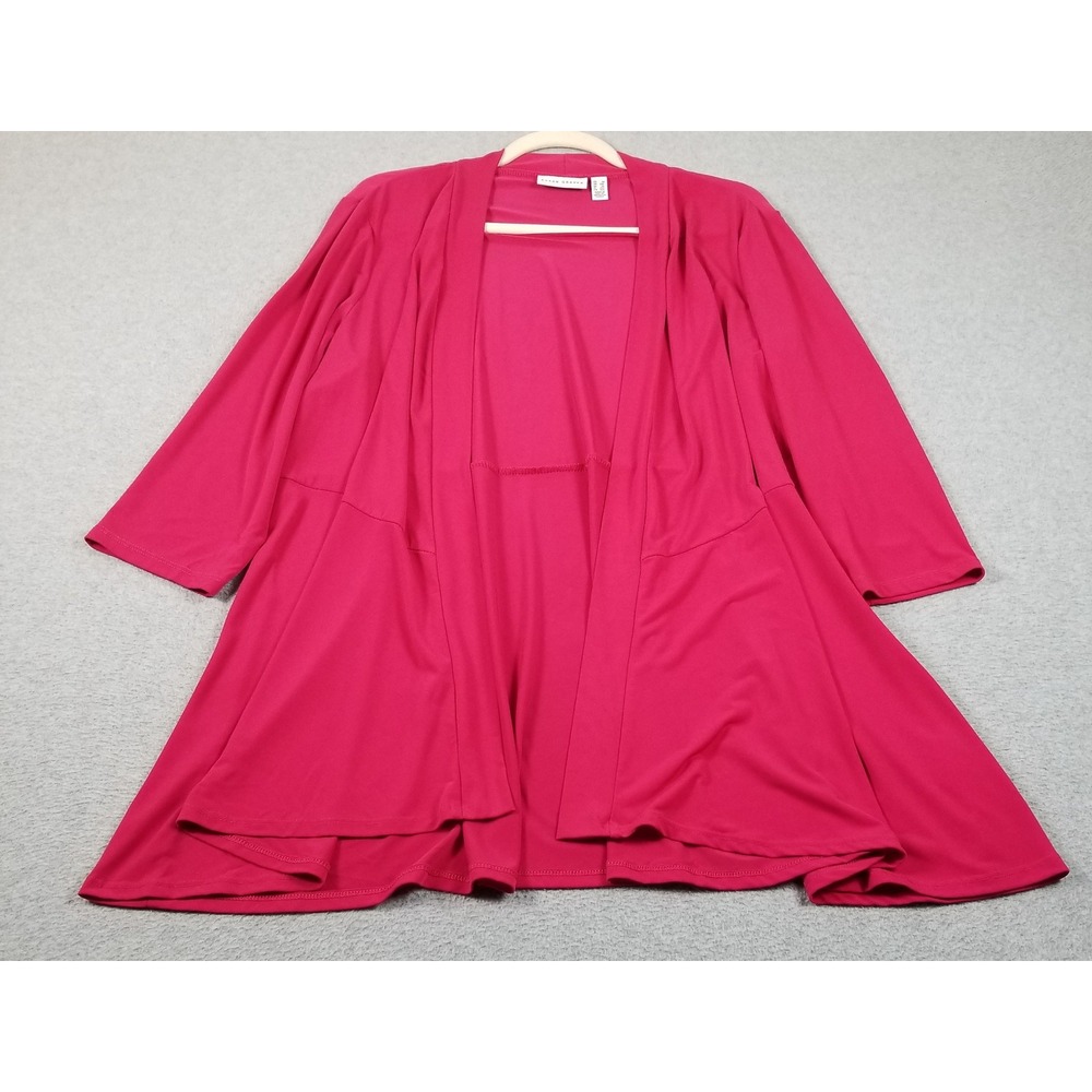 Susan Graver Cardigan Womens 1X Plus Pink Open Front 3/4 Sleeve Stretch Jersey